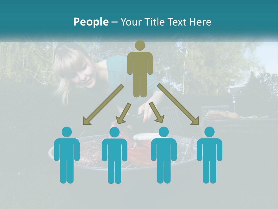 A Woman Cooking Steaks On A Grill In A Backyard PowerPoint Template