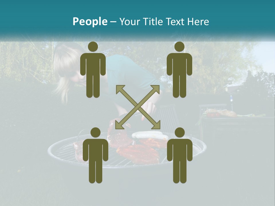 A Woman Cooking Steaks On A Grill In A Backyard PowerPoint Template