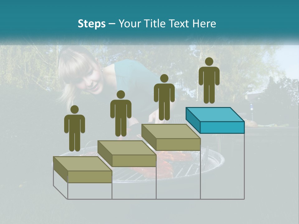 A Woman Cooking Steaks On A Grill In A Backyard PowerPoint Template