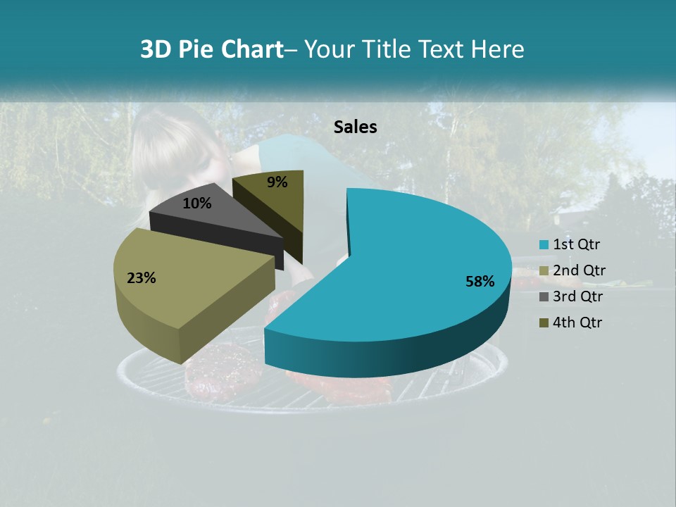 A Woman Cooking Steaks On A Grill In A Backyard PowerPoint Template