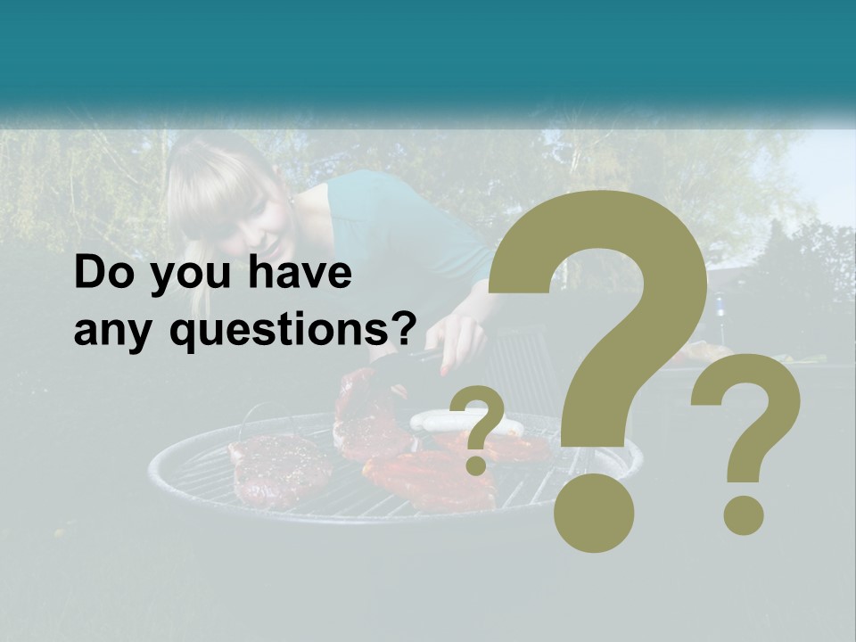 A Woman Cooking Steaks On A Grill In A Backyard PowerPoint Template