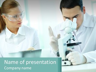 A Man And A Woman Looking Through A Microscope PowerPoint Template