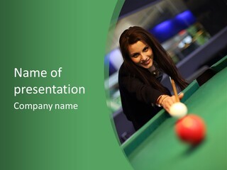 A Woman Is Playing A Game Of Pool PowerPoint Template
