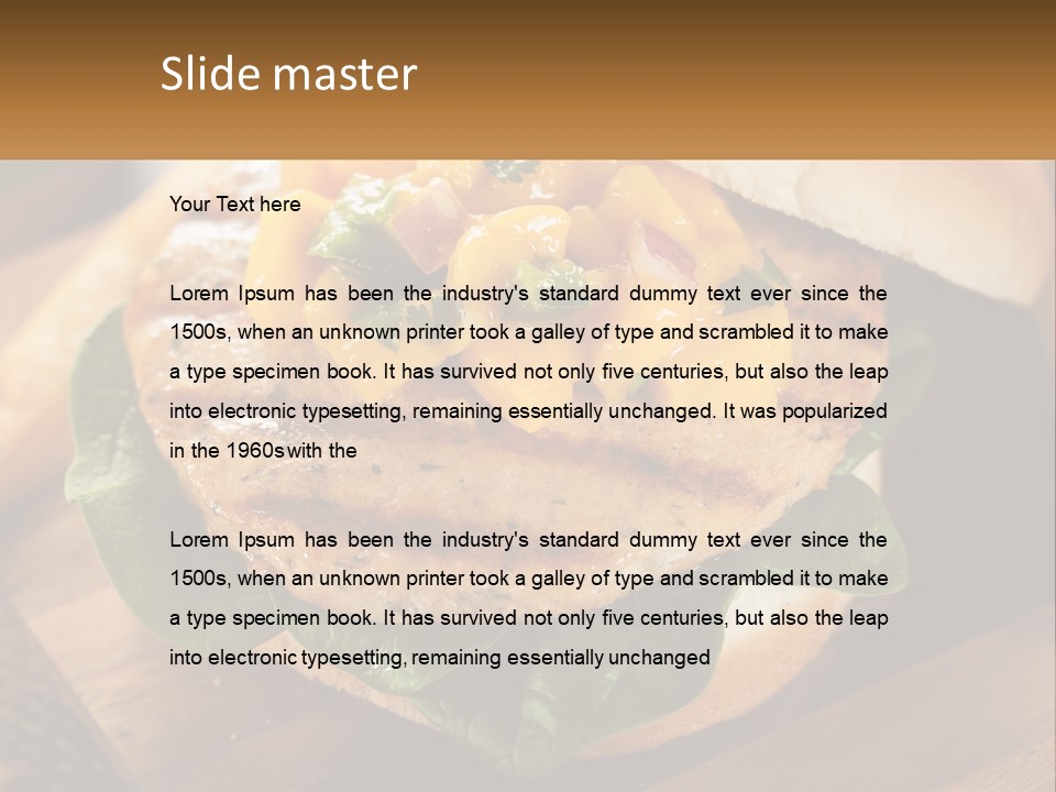 A Chicken Sandwich With Cheese And Lettuce On A Wooden Cutting Board PowerPoint Template