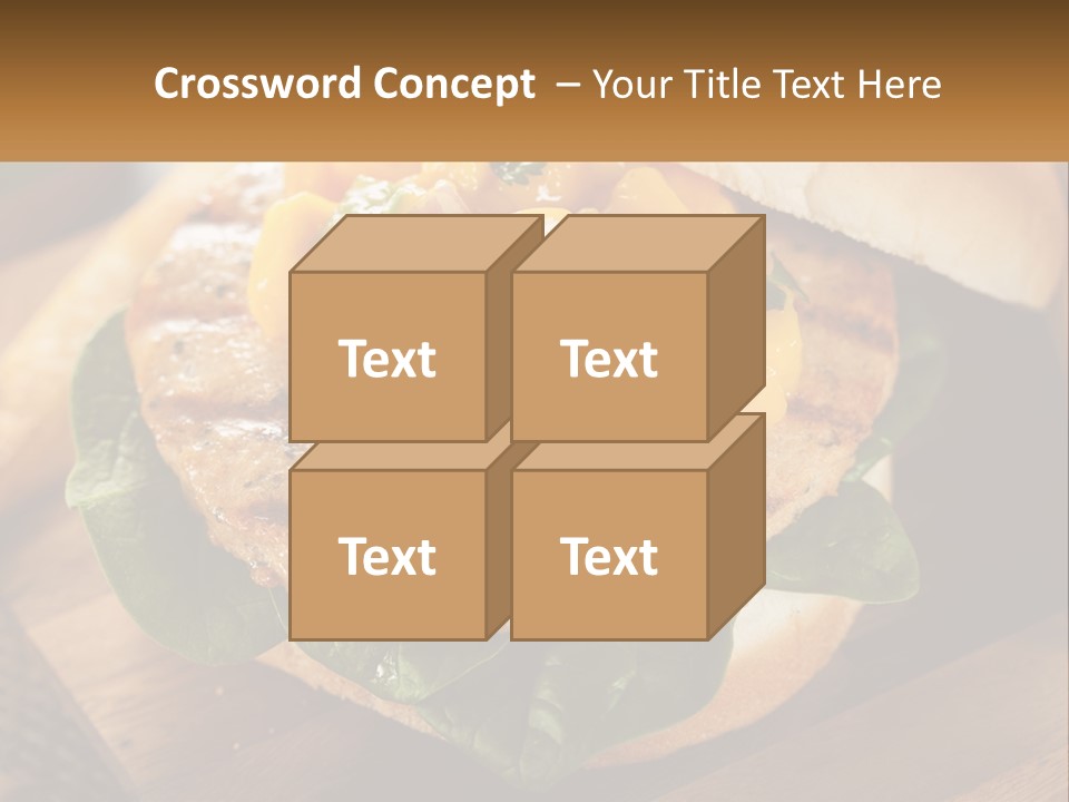 A Chicken Sandwich With Cheese And Lettuce On A Wooden Cutting Board PowerPoint Template