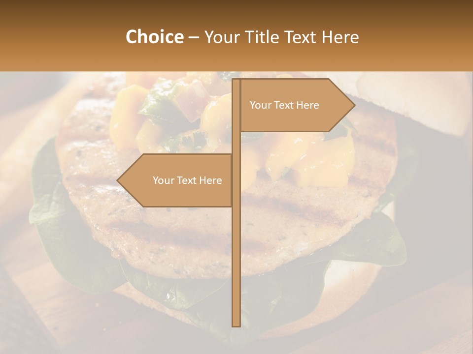 A Chicken Sandwich With Cheese And Lettuce On A Wooden Cutting Board PowerPoint Template