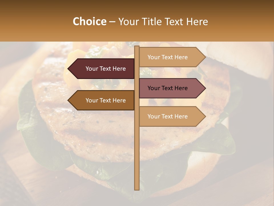 A Chicken Sandwich With Cheese And Lettuce On A Wooden Cutting Board PowerPoint Template