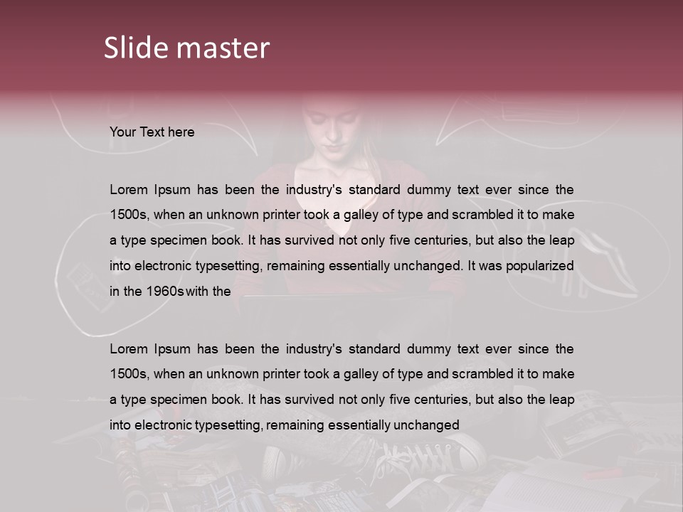 A Woman Sitting In Front Of A Blackboard With A Laptop PowerPoint Template