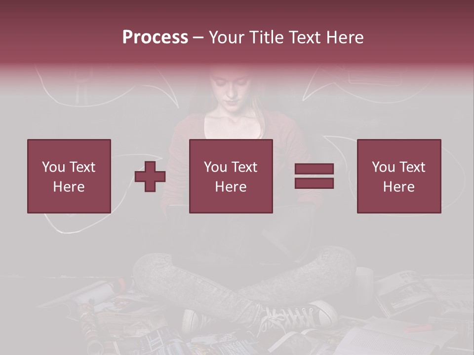 A Woman Sitting In Front Of A Blackboard With A Laptop PowerPoint Template