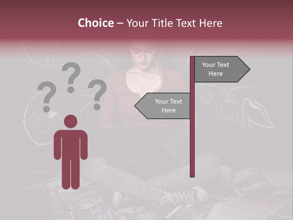 A Woman Sitting In Front Of A Blackboard With A Laptop PowerPoint Template