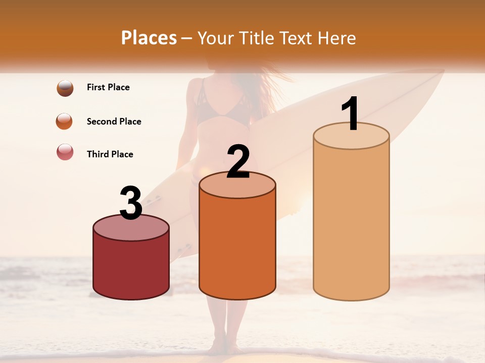 A Woman In A Bikini Holding A Surfboard On The Beach PowerPoint Template