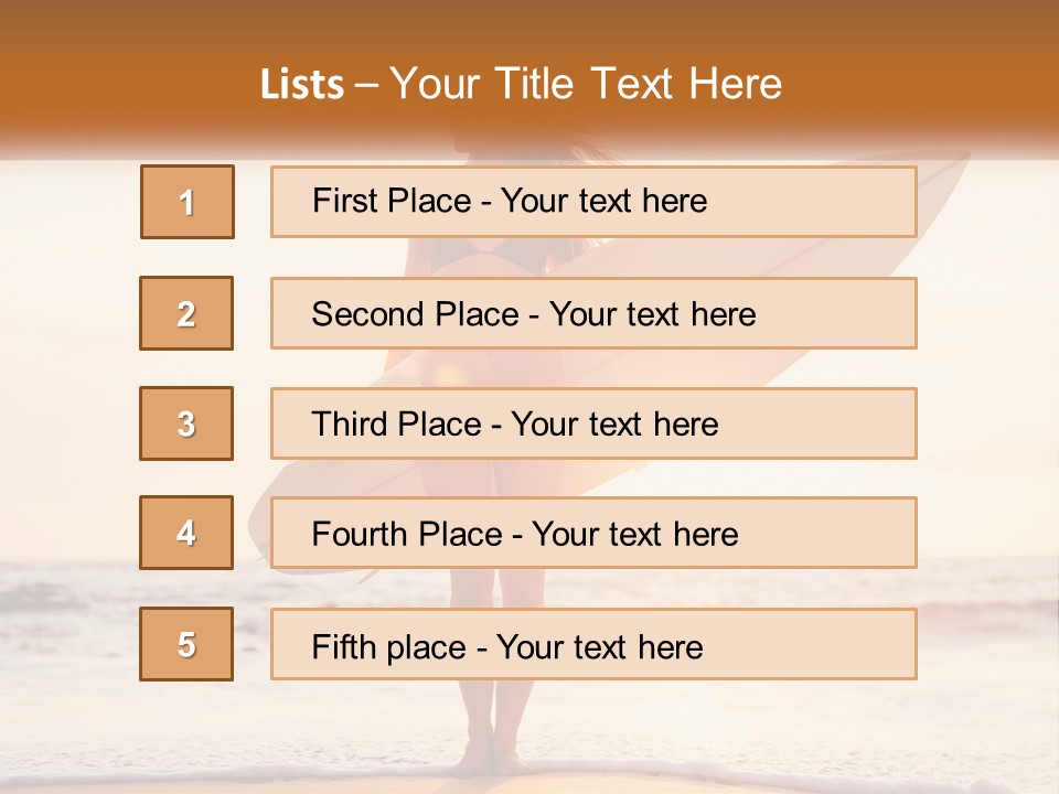 A Woman In A Bikini Holding A Surfboard On The Beach PowerPoint Template
