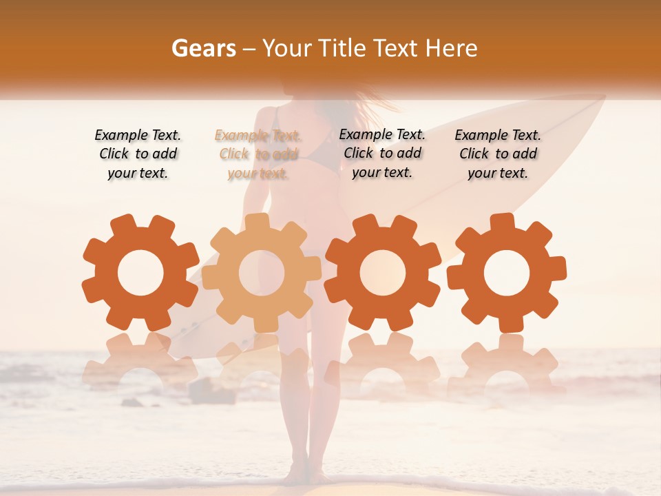 A Woman In A Bikini Holding A Surfboard On The Beach PowerPoint Template