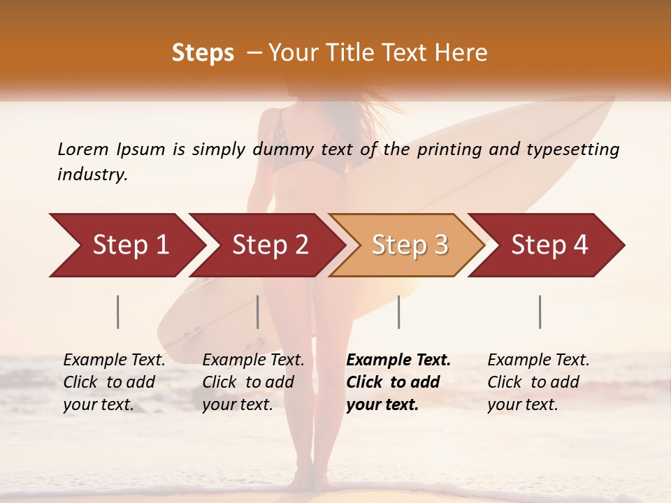 A Woman In A Bikini Holding A Surfboard On The Beach PowerPoint Template