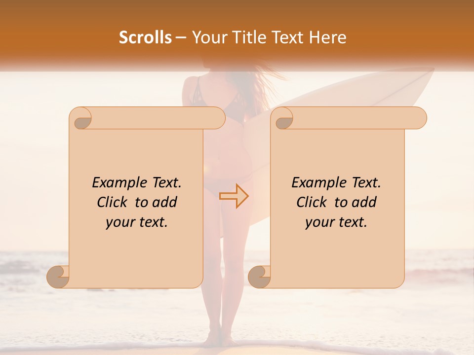 A Woman In A Bikini Holding A Surfboard On The Beach PowerPoint Template