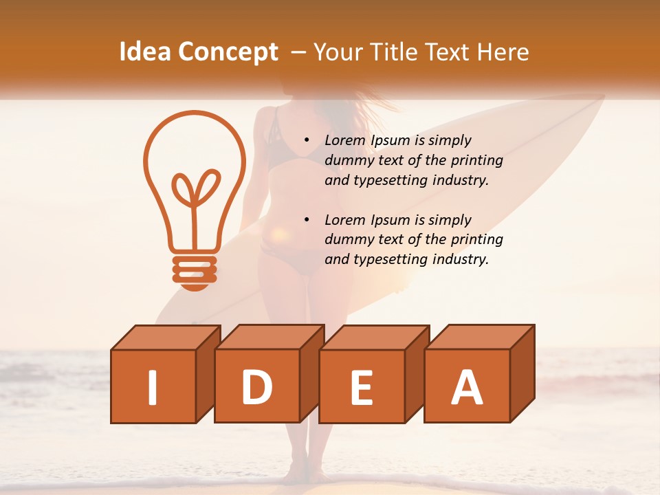 A Woman In A Bikini Holding A Surfboard On The Beach PowerPoint Template