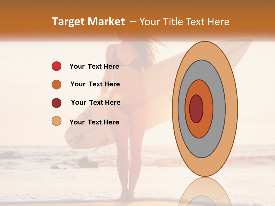A Woman In A Bikini Holding A Surfboard On The Beach PowerPoint Template