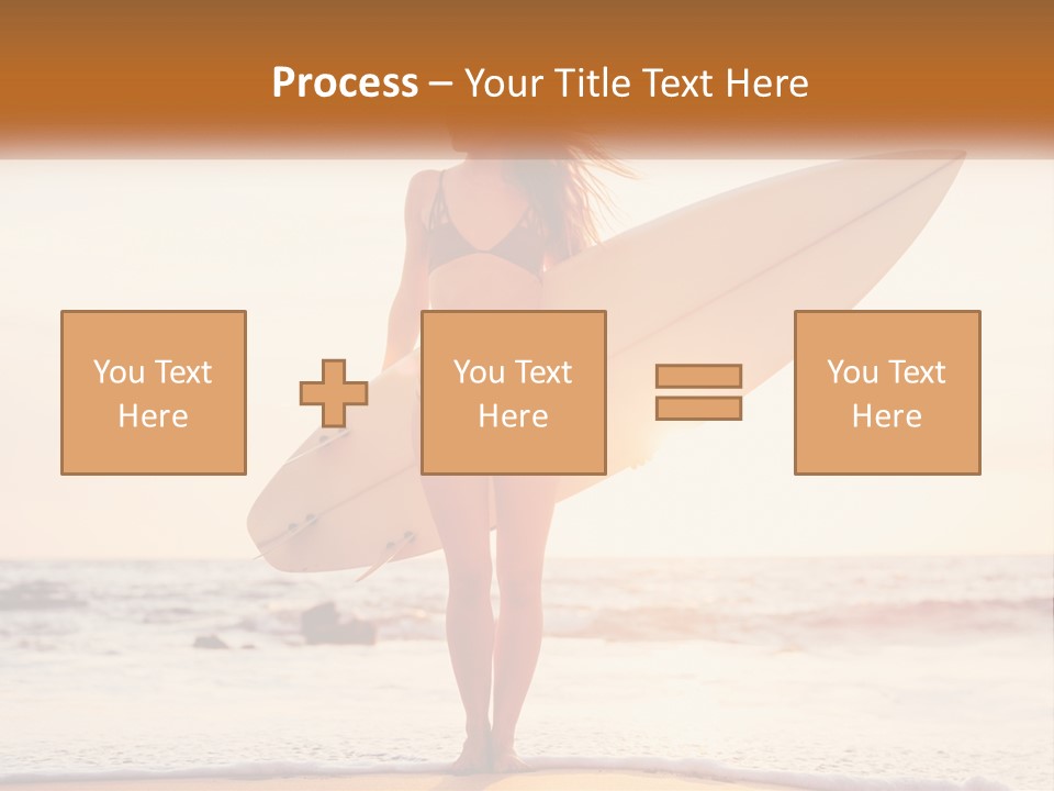 A Woman In A Bikini Holding A Surfboard On The Beach PowerPoint Template