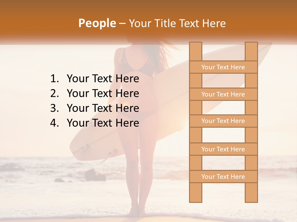 A Woman In A Bikini Holding A Surfboard On The Beach PowerPoint Template