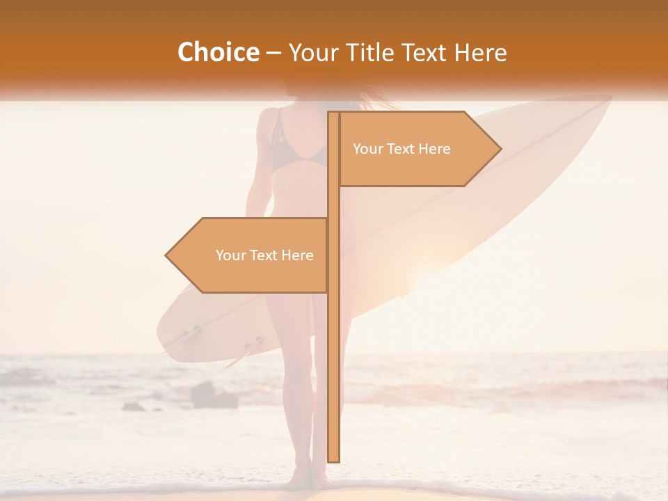 A Woman In A Bikini Holding A Surfboard On The Beach PowerPoint Template
