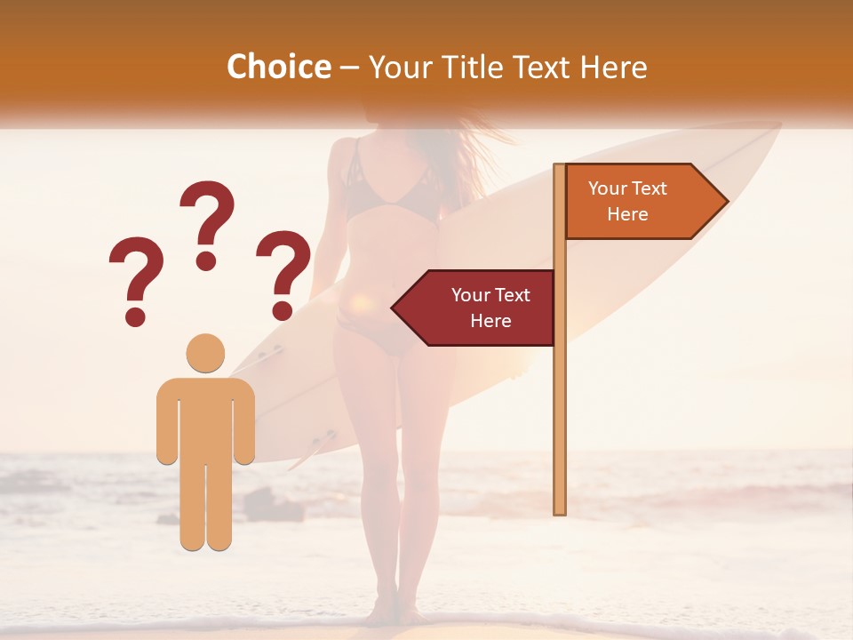 A Woman In A Bikini Holding A Surfboard On The Beach PowerPoint Template