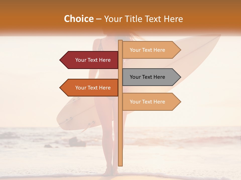 A Woman In A Bikini Holding A Surfboard On The Beach PowerPoint Template