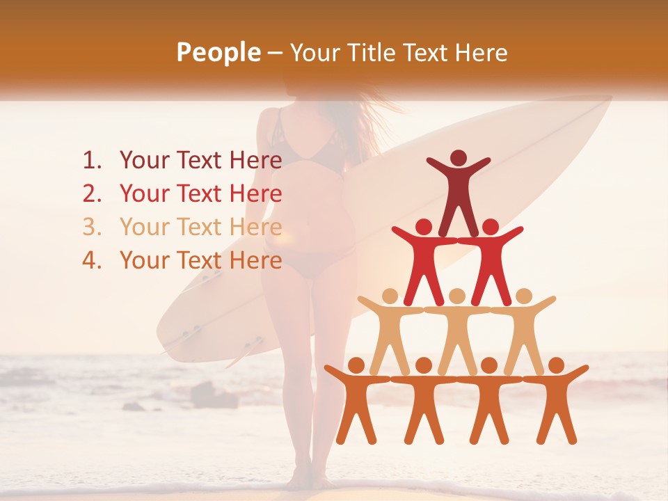 A Woman In A Bikini Holding A Surfboard On The Beach PowerPoint Template