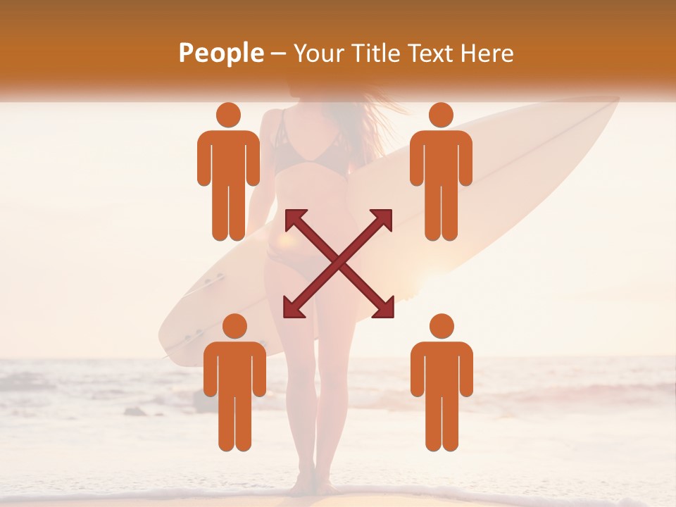 A Woman In A Bikini Holding A Surfboard On The Beach PowerPoint Template