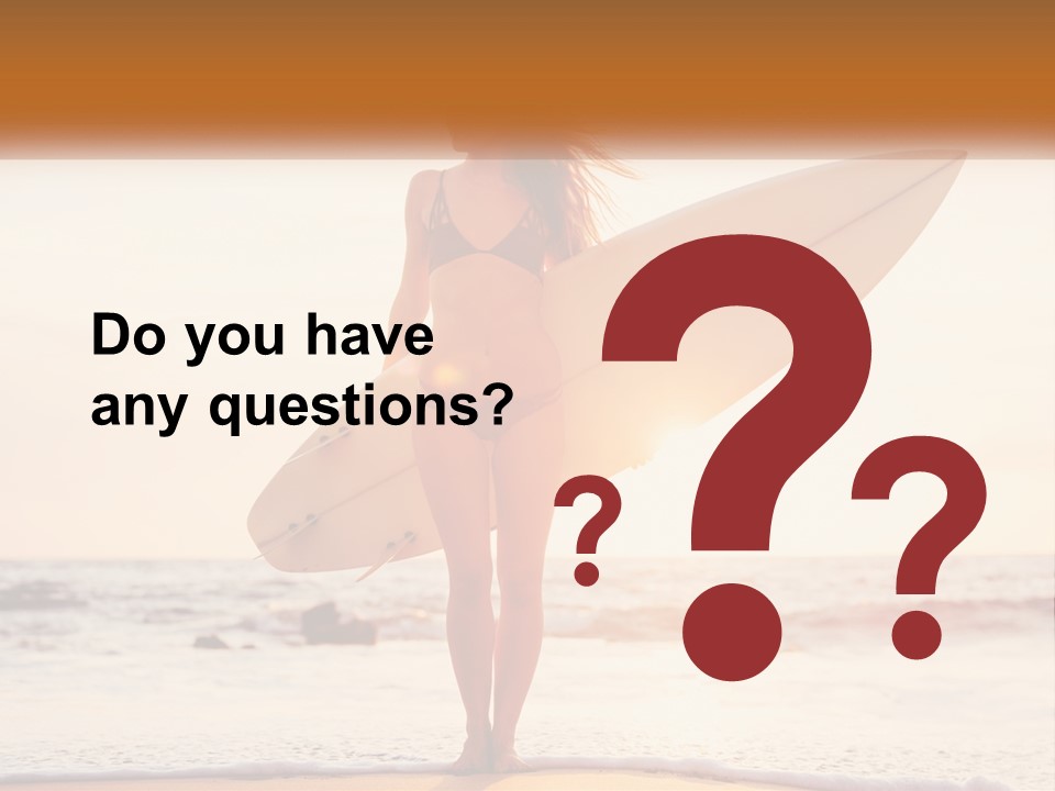A Woman In A Bikini Holding A Surfboard On The Beach PowerPoint Template