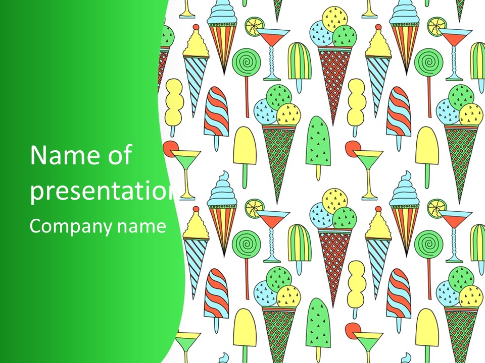 A Green And White Background With Ice Cream Cones PowerPoint Template