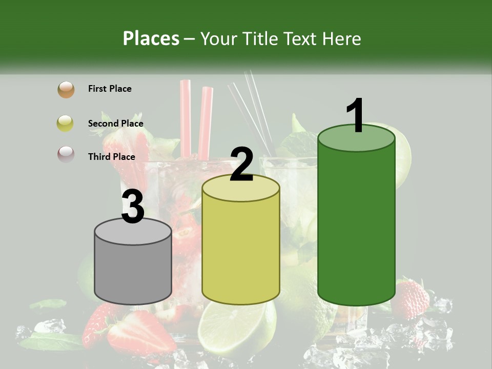 Two Glasses Of Ice Tea With Strawberries And Limes PowerPoint Template