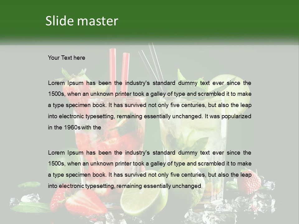 Two Glasses Of Ice Tea With Strawberries And Limes PowerPoint Template
