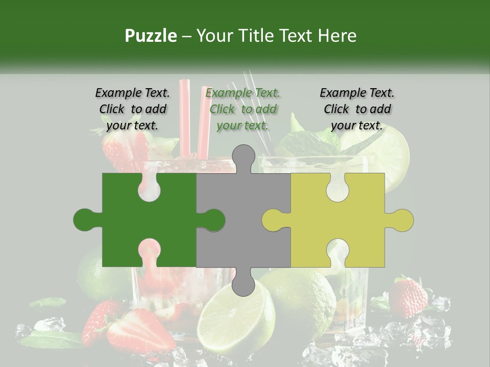 Two Glasses Of Ice Tea With Strawberries And Limes PowerPoint Template