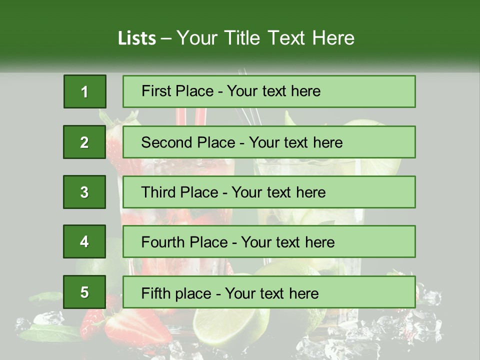 Two Glasses Of Ice Tea With Strawberries And Limes PowerPoint Template