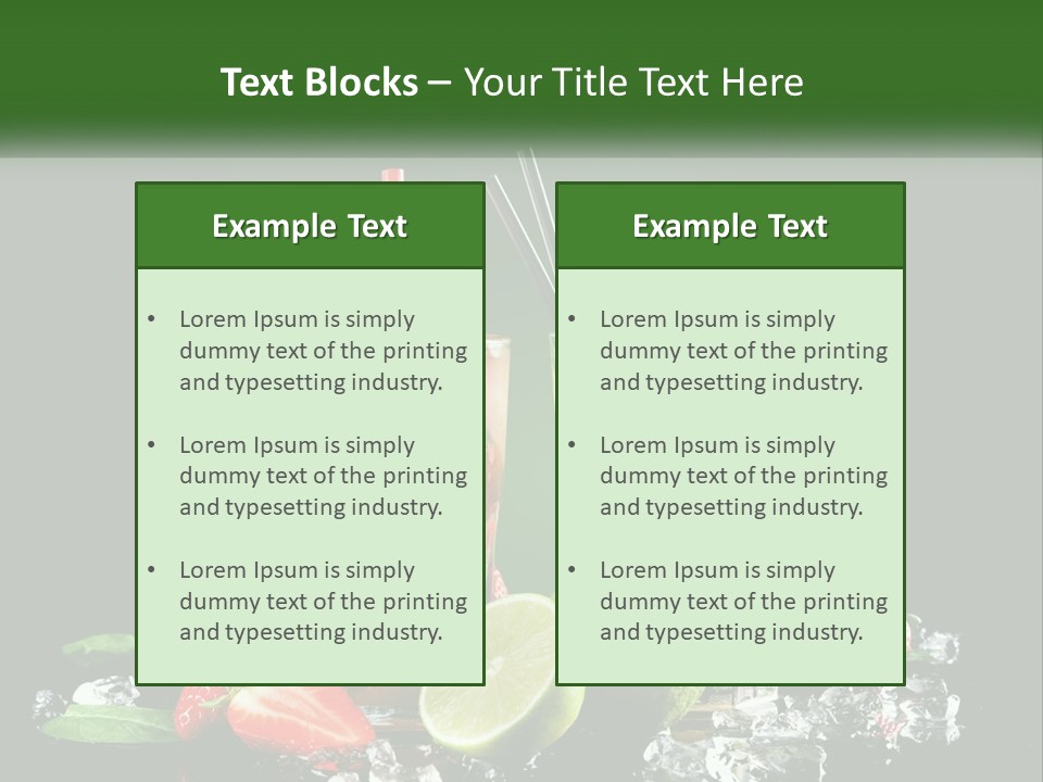 Two Glasses Of Ice Tea With Strawberries And Limes PowerPoint Template