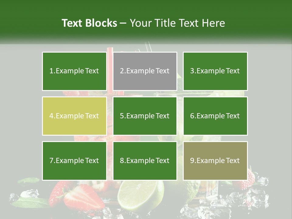 Two Glasses Of Ice Tea With Strawberries And Limes PowerPoint Template