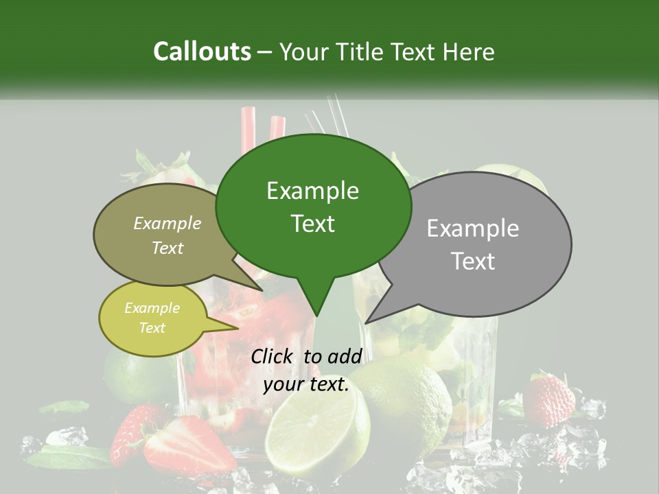 Two Glasses Of Ice Tea With Strawberries And Limes PowerPoint Template