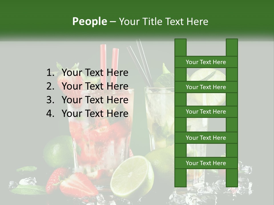 Two Glasses Of Ice Tea With Strawberries And Limes PowerPoint Template