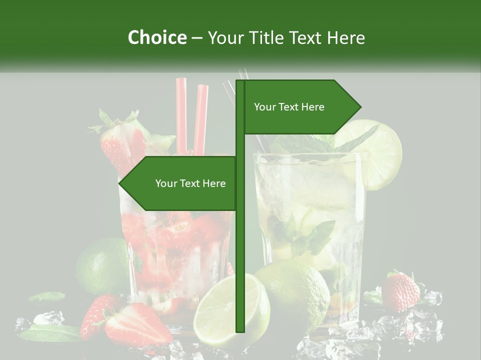 Two Glasses Of Ice Tea With Strawberries And Limes PowerPoint Template