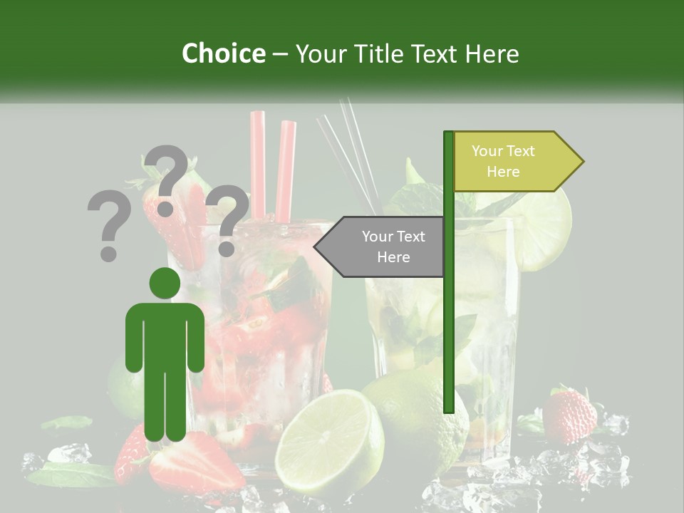 Two Glasses Of Ice Tea With Strawberries And Limes PowerPoint Template