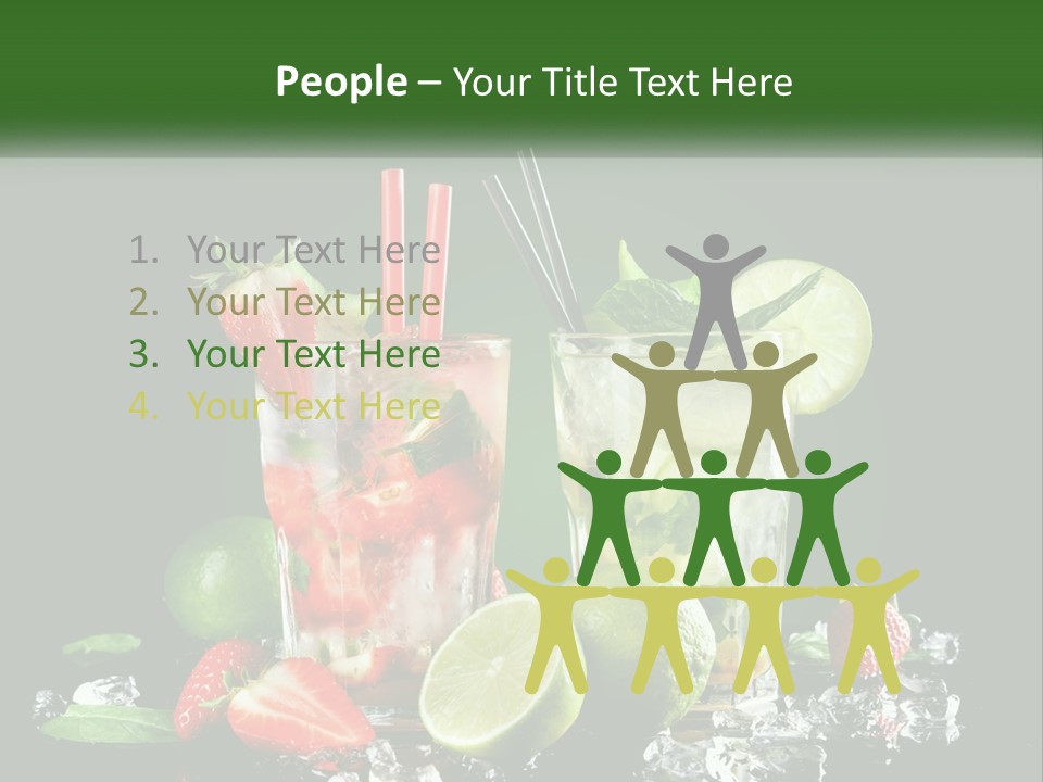 Two Glasses Of Ice Tea With Strawberries And Limes PowerPoint Template