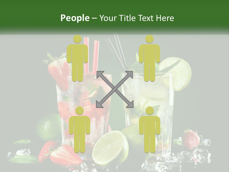Two Glasses Of Ice Tea With Strawberries And Limes PowerPoint Template