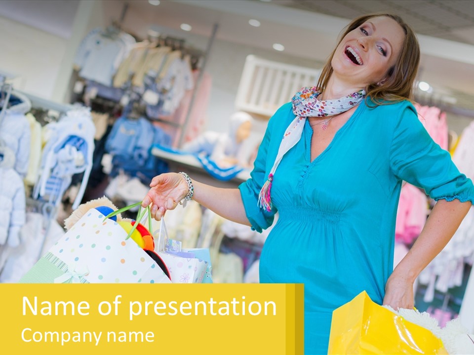 A Woman Holding Shopping Bags In A Store PowerPoint Template