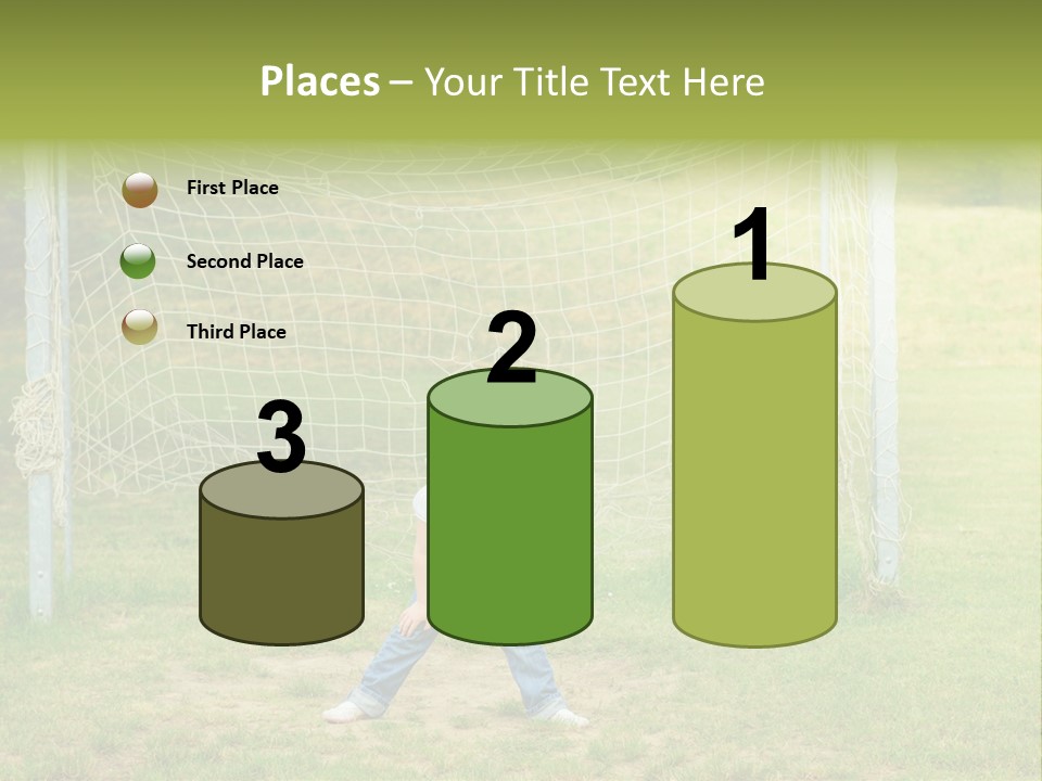 A Young Boy Standing In Front Of A Soccer Goal PowerPoint Template