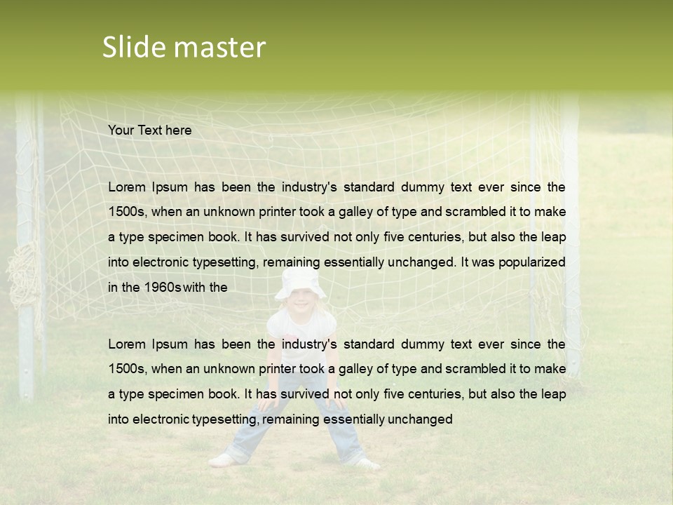 A Young Boy Standing In Front Of A Soccer Goal PowerPoint Template