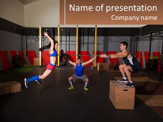 A Group Of People In A Gym Doing Exercises PowerPoint Template