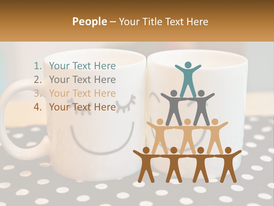 Two Coffee Mugs With Faces Drawn On Them PowerPoint Template
