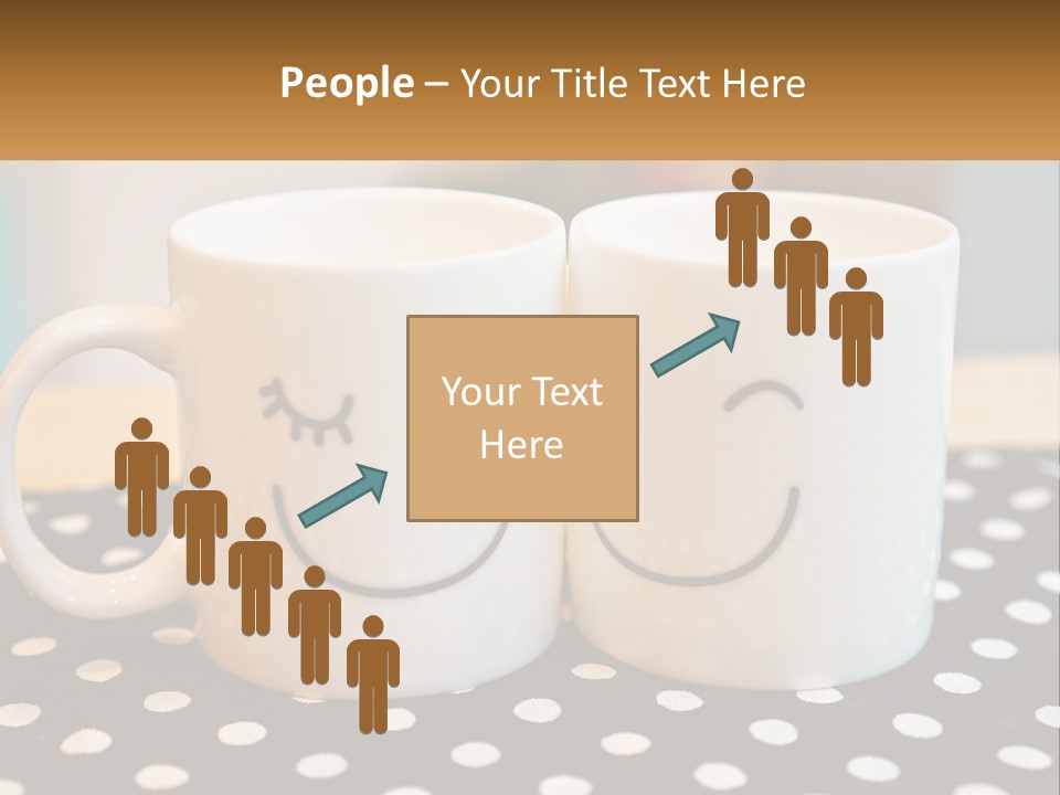 Two Coffee Mugs With Faces Drawn On Them PowerPoint Template