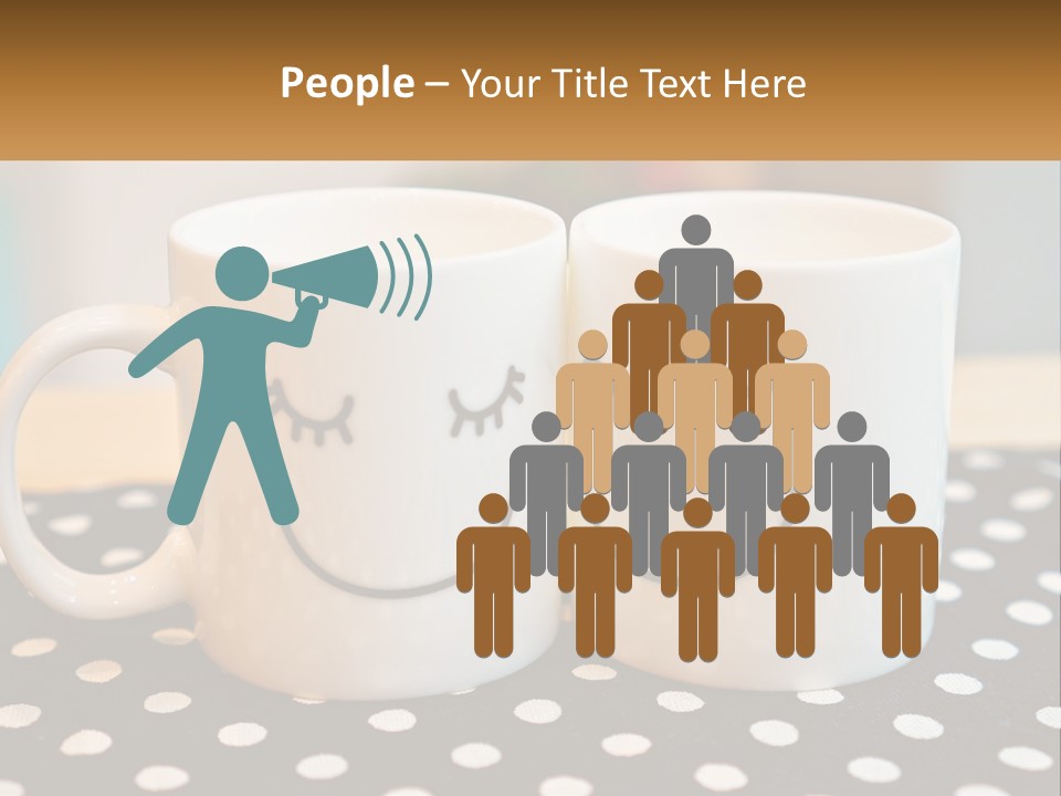 Two Coffee Mugs With Faces Drawn On Them PowerPoint Template