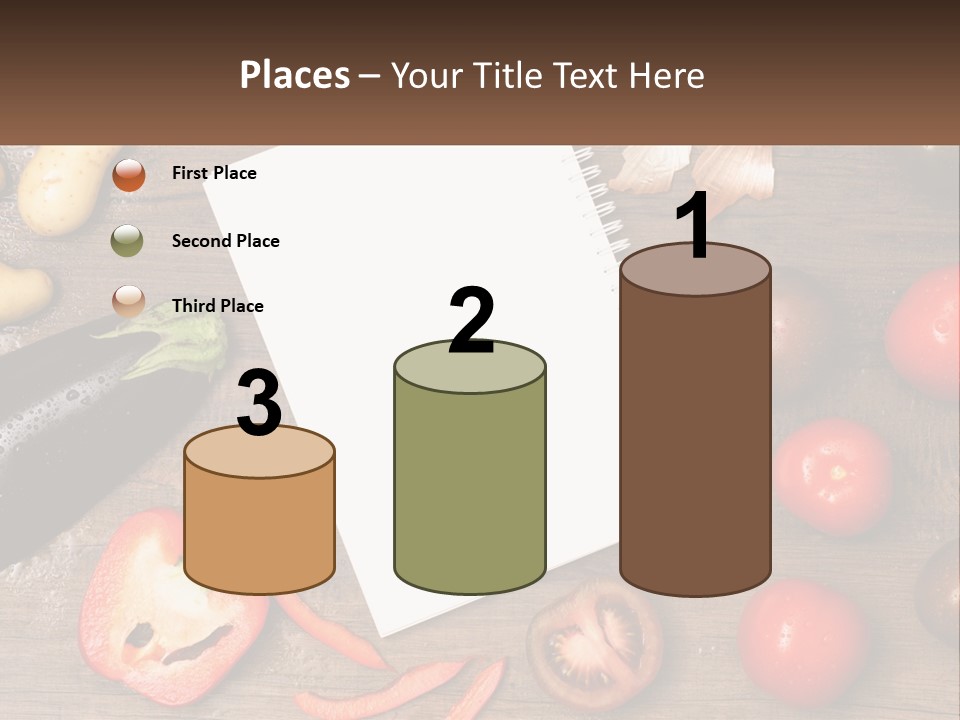 A Table With A Notebook And Vegetables On It PowerPoint Template